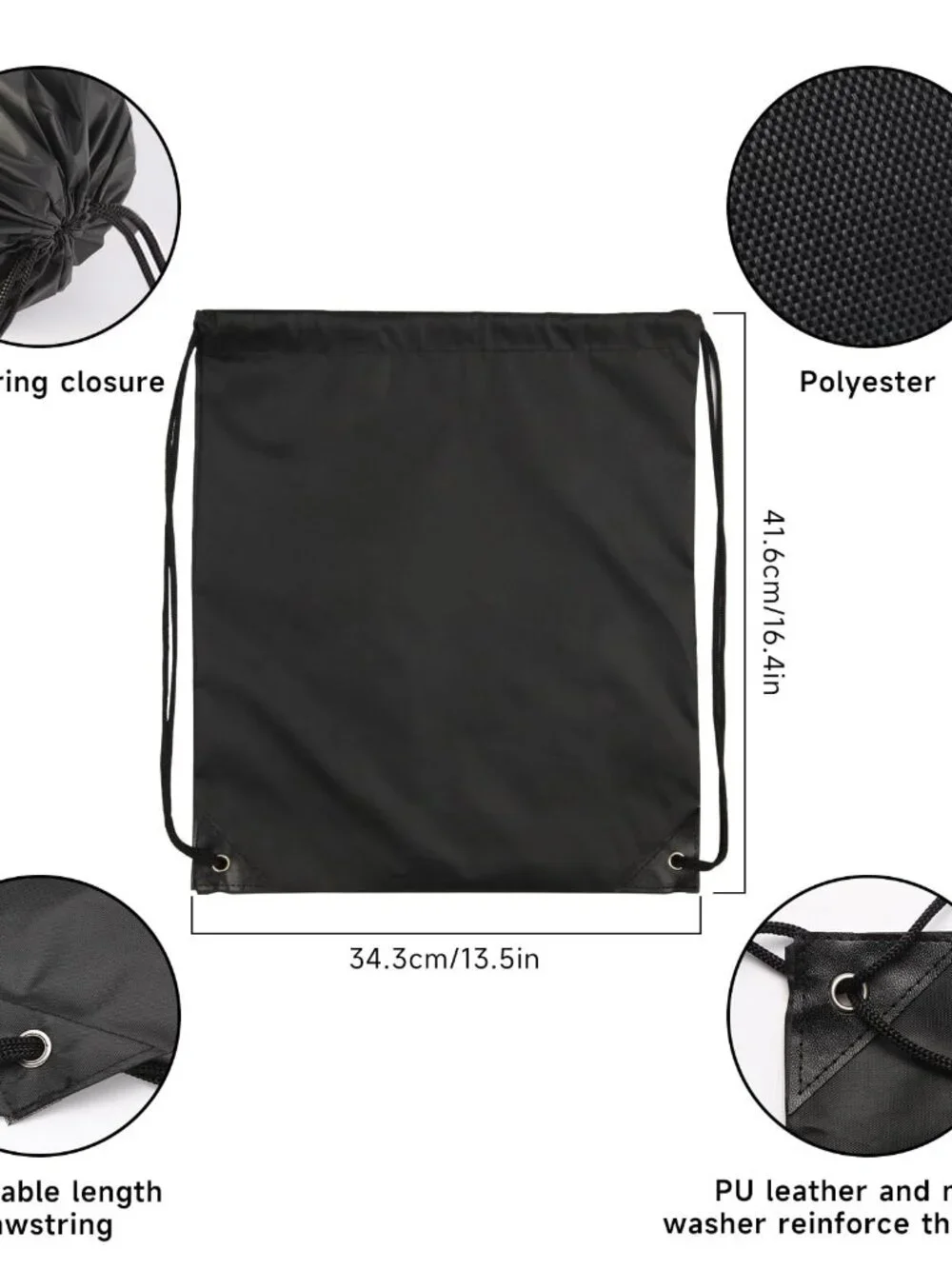 Kuhome 6Pcs Black Drawstring Backpacks Bulk String Bag Cinch Sack Pack Storage K